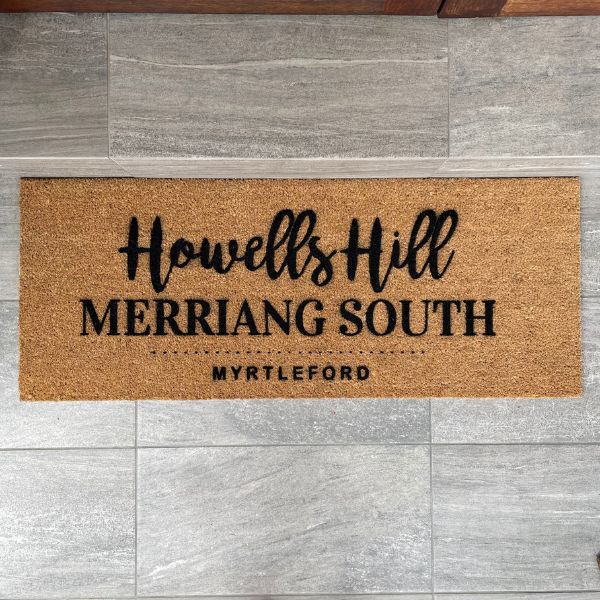 Doormat that says Howells Hill Merriang South Myrtleford