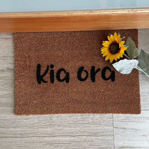 Doormat that says Kia ora